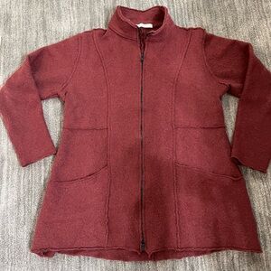 Cut Loose Boiled Wool Burgundy Full-Zip Cardigan “Barnwood” Color Small